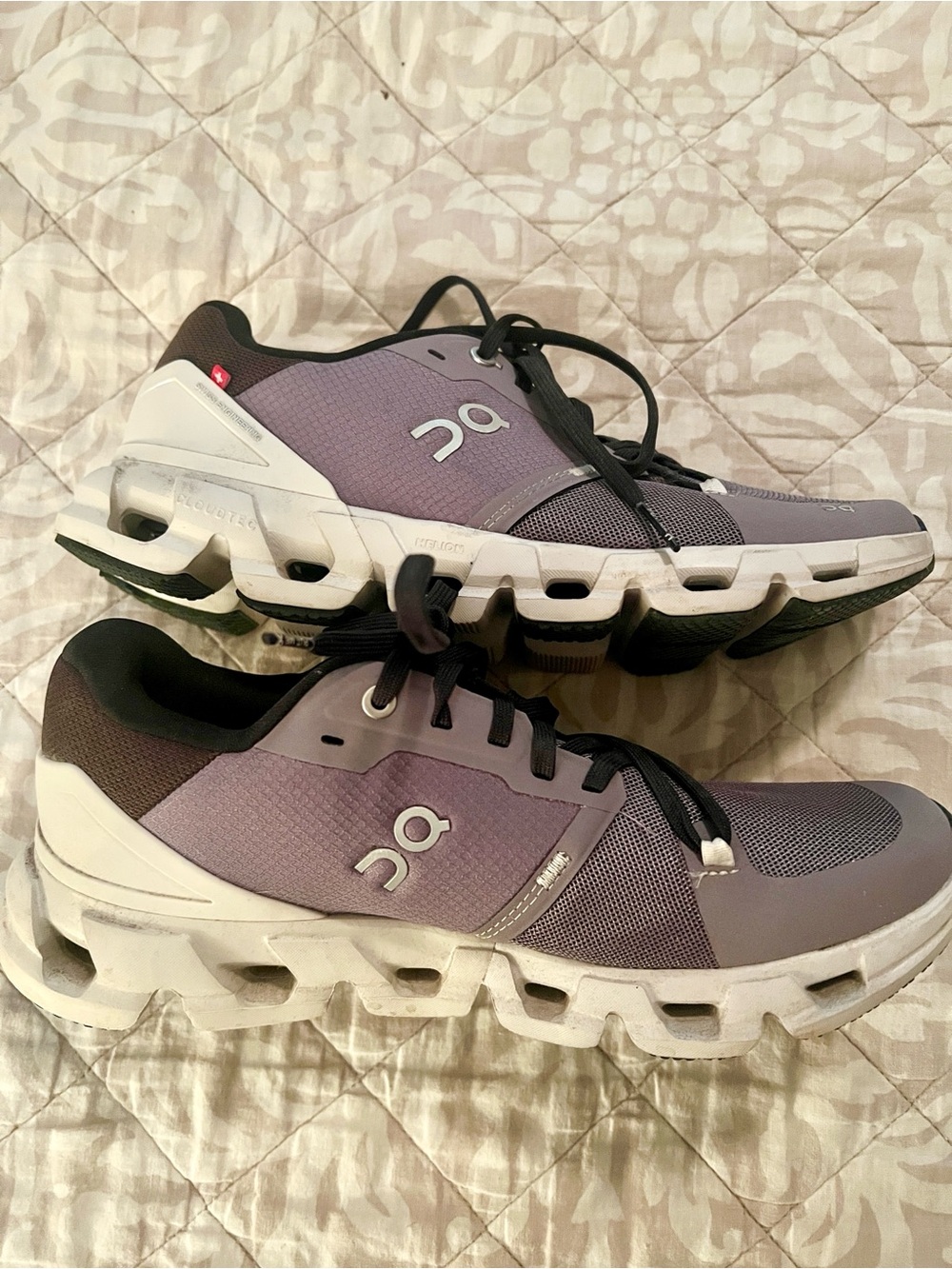 On Running On Cloud Purple and Black Cloudflyer Athletic Shoes
